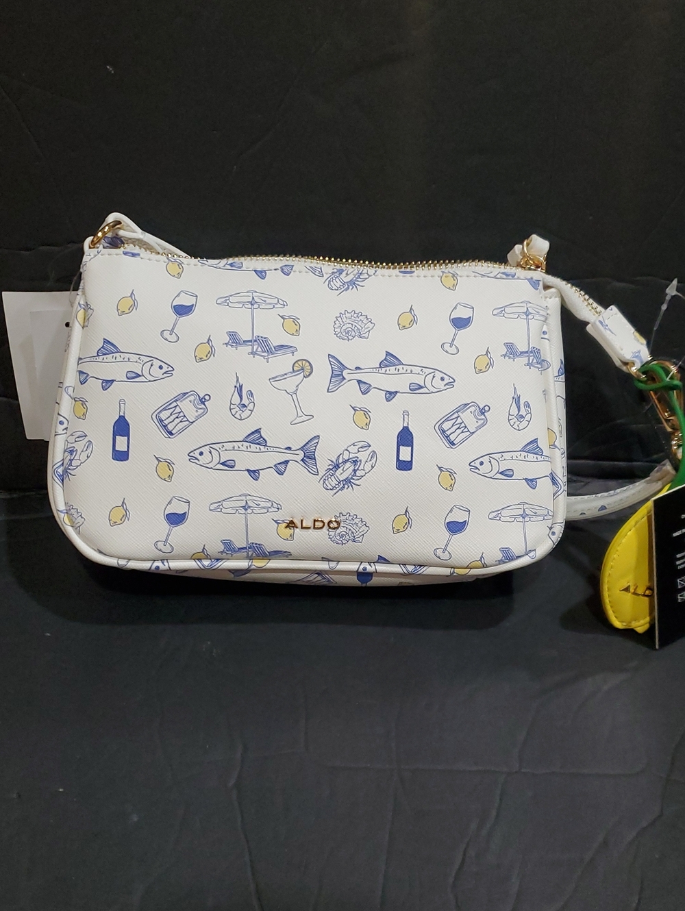 Aldo beach living seaside picnic foods printed mini white shoulder bag brand new